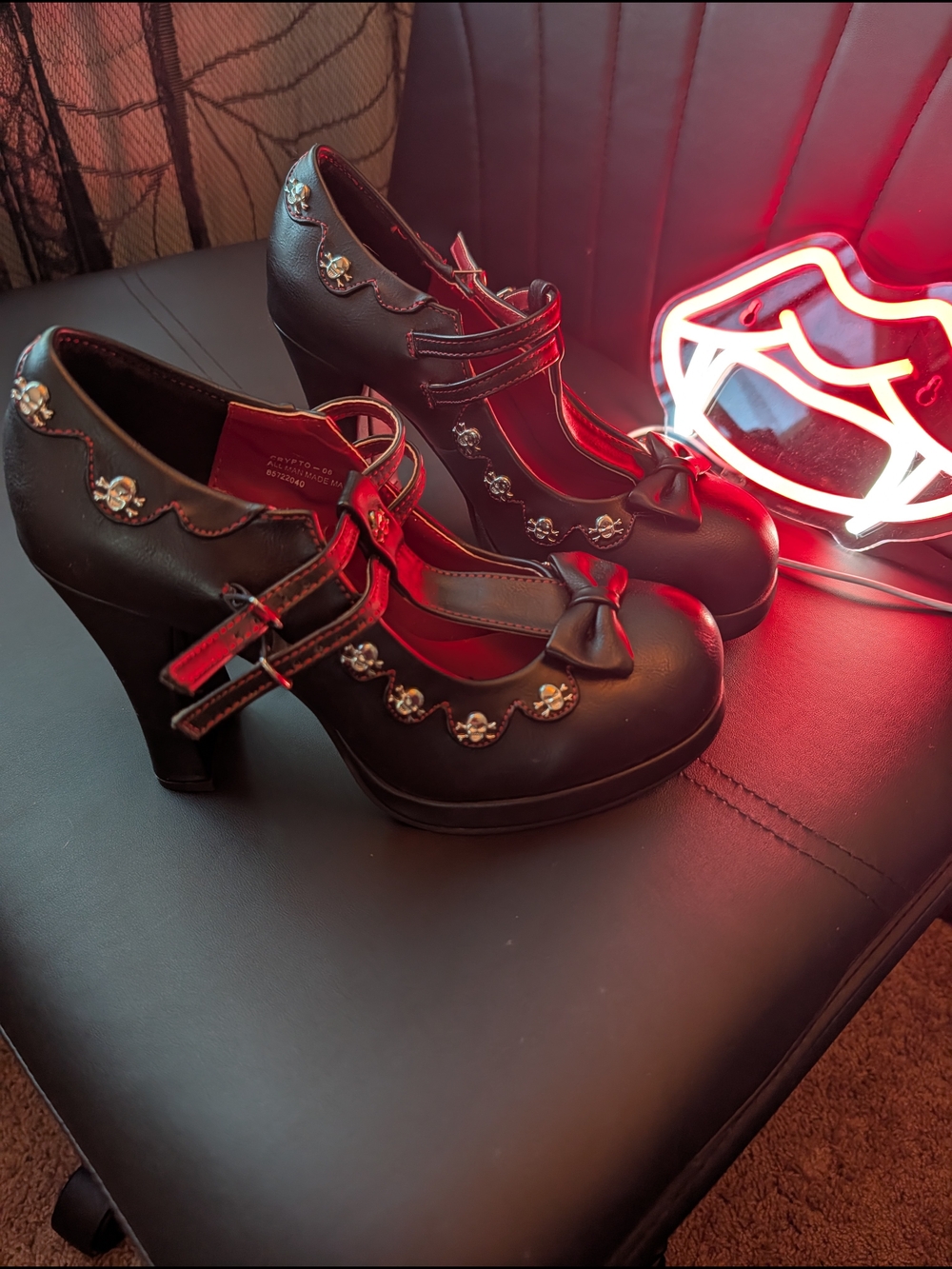 Demonia Size 11 Black Mary Jane Heels with Bow and Stud Detail